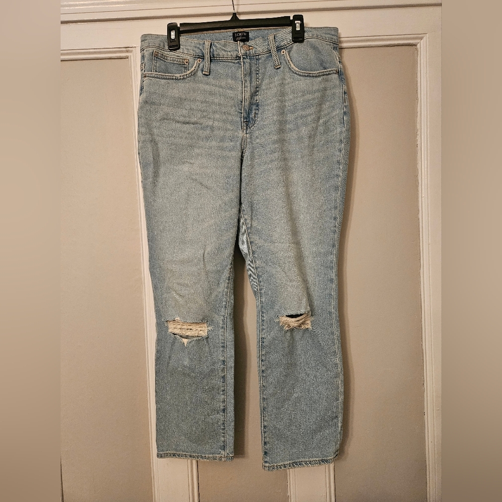 J. Crew Light Blue Distressed Straight Leg Jeans
